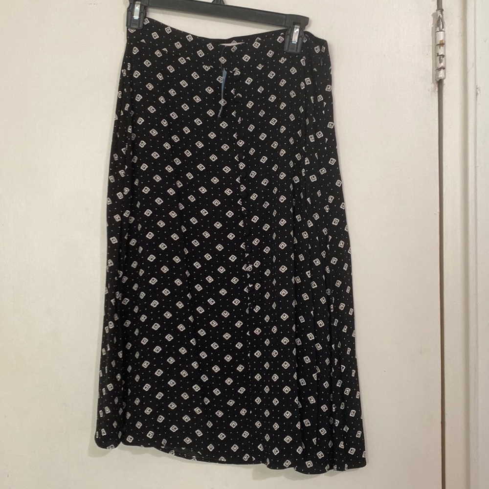 NWT Loft Midi Skirt with Buttons, Black with White Diamonds Size 4 Petite